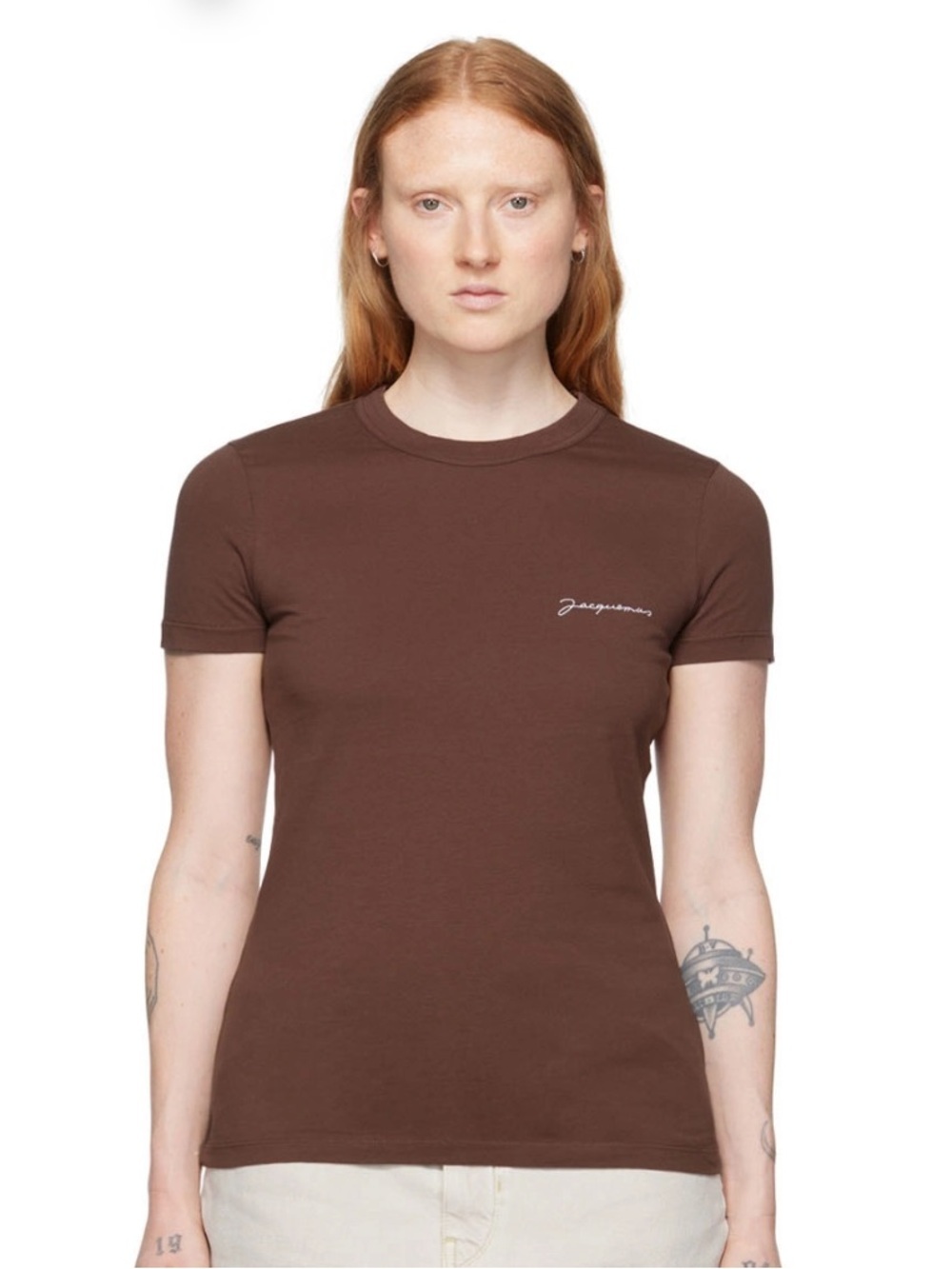 Jacquemus Chocolate Brown Script Logo T-Shirt size XS